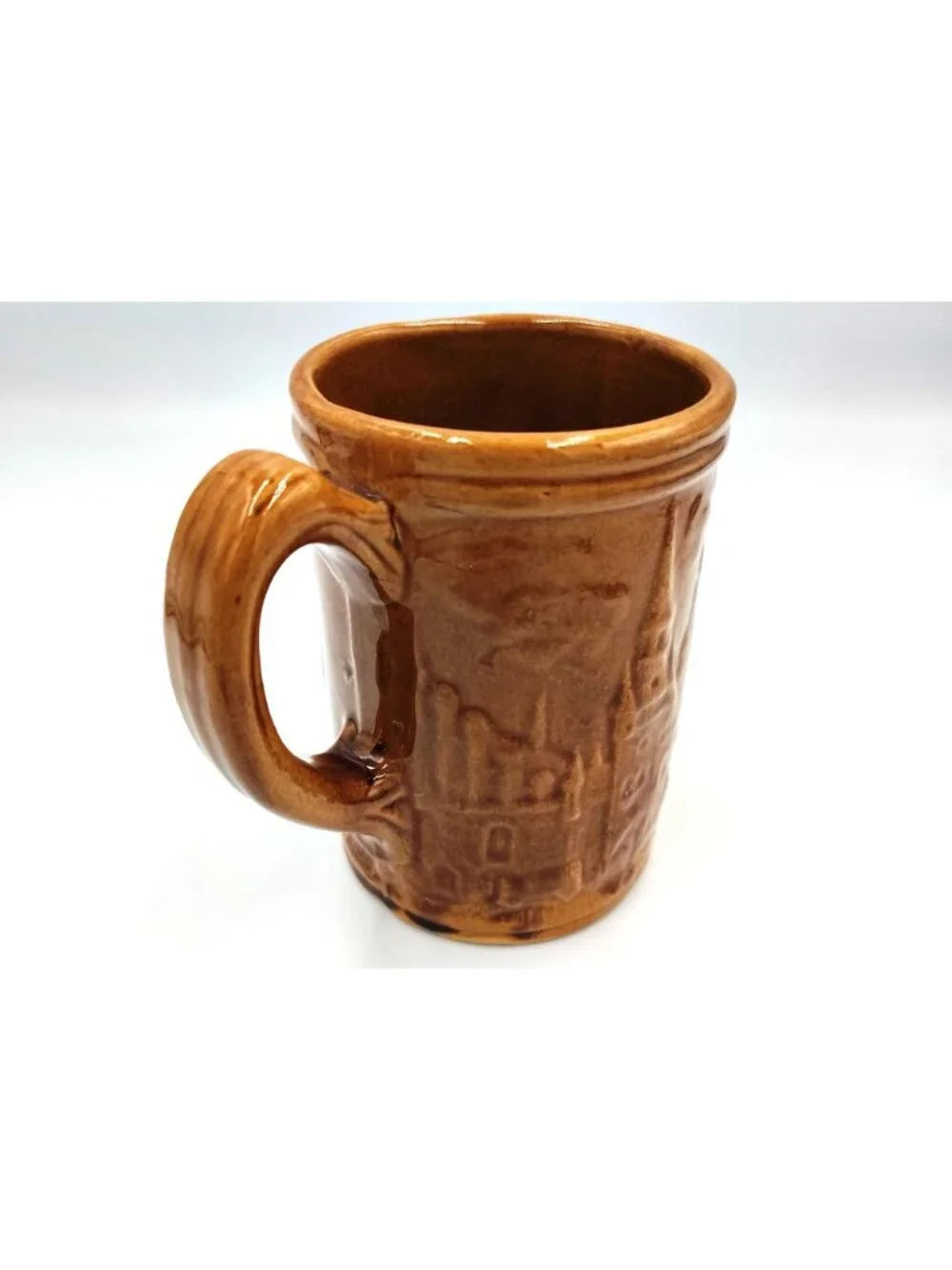 Gesundheit Brown Stoneware Beer Mug Vintage Embossed German Style Stein Cup